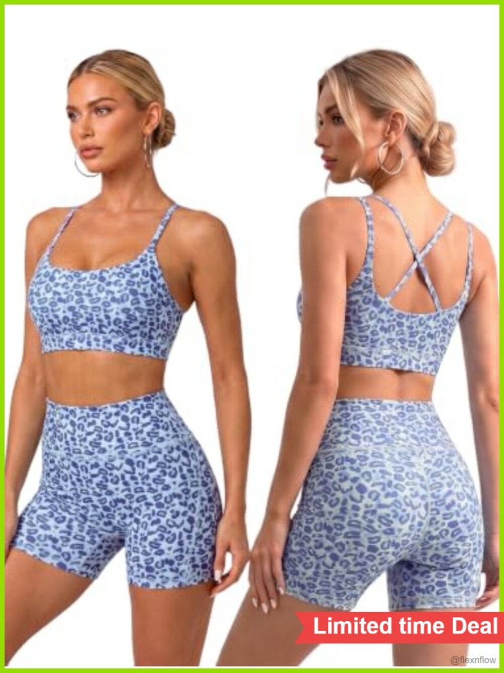 Leopard 2 Piece Workout Set Sports Bra Biker Shorts Gym Activewear